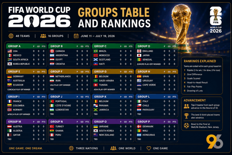 FIFA World Cup 2026 Group Tables